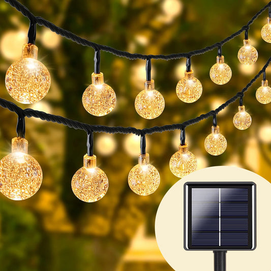 Solar LED Lichtslinger – 20 Warmwitte Bollen | 8 Lichtstanden | IP65 Waterdicht | 1.7 cm Ballen – Energiezuinig & Sfeervol
