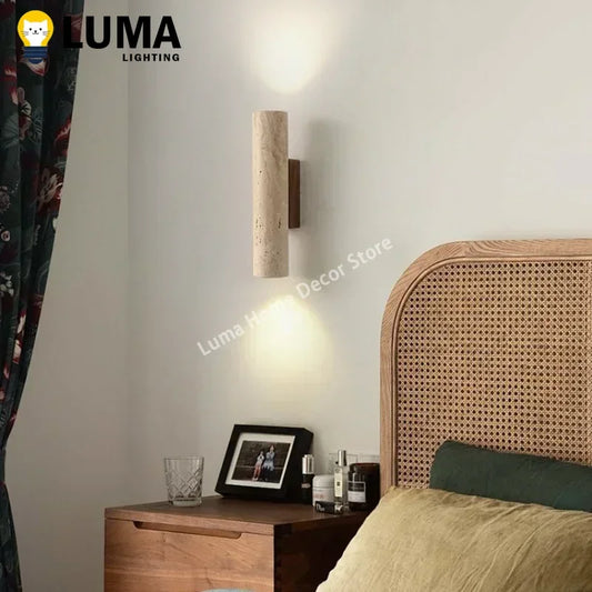 Moderne Wandlamp van Natuursteen- Dubbele LED verlichting - Warm of koud Licht.
