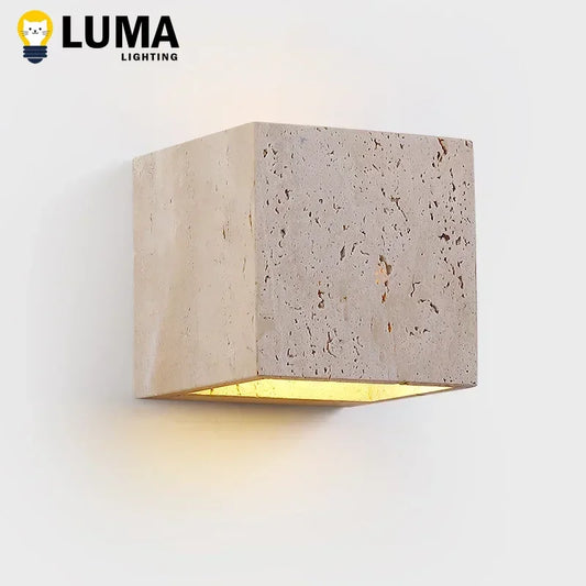 Luma Buitenlamp vierkant- Natuursteen- Warmwit - Waterdicht Wandmodel( IP65)