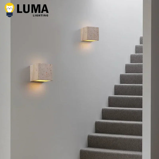 Luma Buitenlamp vierkant- Natuursteen- Warmwit - Waterdicht Wandmodel( IP65)